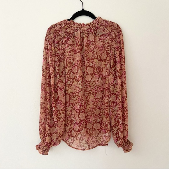 Joie Anthropologie red orange gold floral print blouse - Picture 4 of 5